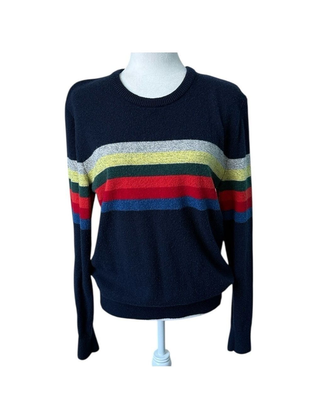 GAP Merino Wool Rainbow Striped Crew Neck Pullover Sweater Men Small